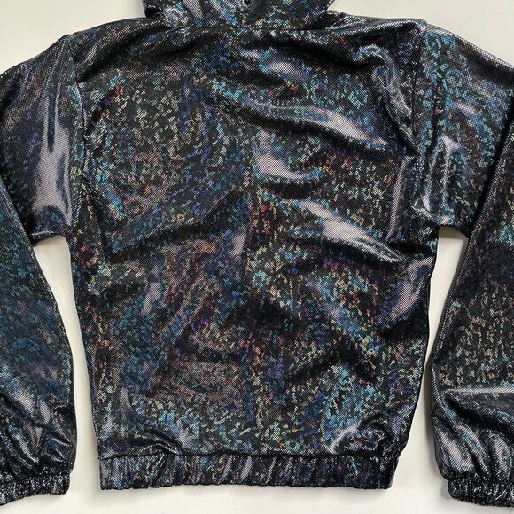 J. Valentine Black Holographic Zip Up Hooded Jacket XS/S/M - Picture 5 of 11